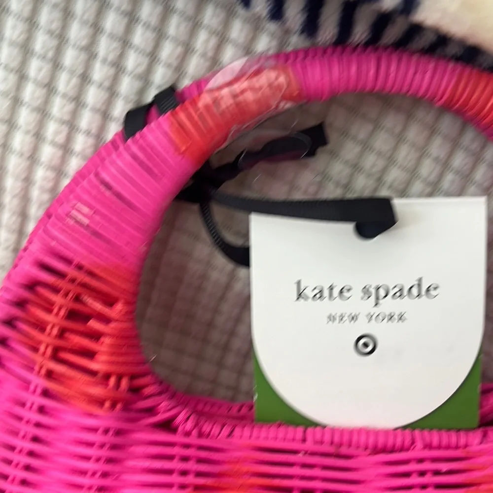 Kate Spade Pink Woven Handbag polka dots - Picture 5 of 6